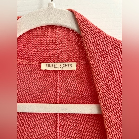 Eileen Fisher Coral Peach Hemp Open Cardigan Size Medium/Large - Picture 4 of 6